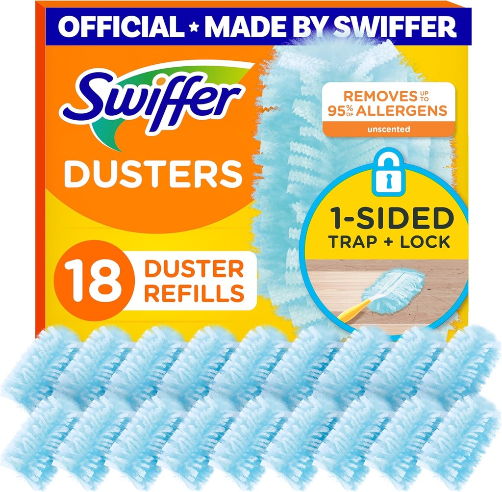Swiffer Dusters Refill for Cleaning, Made by SWIFFER, Feather & Microfiber Duster Disposable Alternative, for Dusting Furniture, Blinds, Ceiling Fans, Walls, Helps Remove Allergens, Unscented, 18ct​