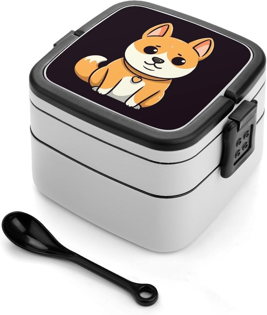Cartoon Shiba Inu Bento Box for Adults Double Layer Lunch Box with Spoon And Invisible Handle Microwave Dishwasher Safe Leak Proof Meal Prep Lunch Containers for Office Picnic