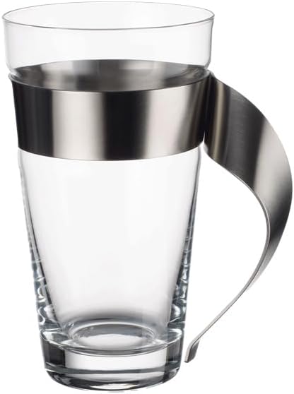 Villeroy & Boch, NewWave Latte Macchiato Glass, Set of 2, Crystal Glass with Stainless Steel Handle, Dishwasher Safe Trendy Design, Clear, 6 in, 17 oz