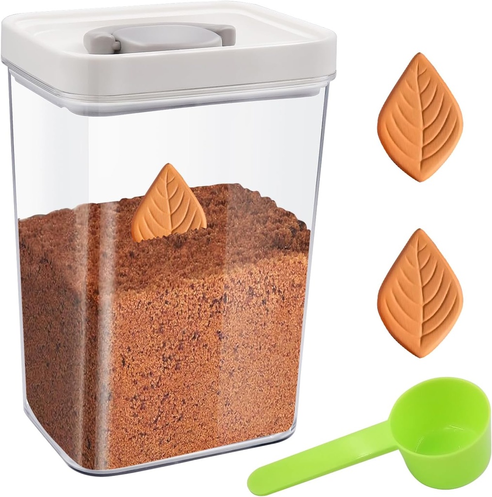 Kyllog Airtight Brown Sugar Keeper Container, 1.3Qt/1500ml, PET Material Jar with Lid and Spoon, Includes 2 Brown Sugar Savers for Softening, Perfect for Baking, Salt, snacks