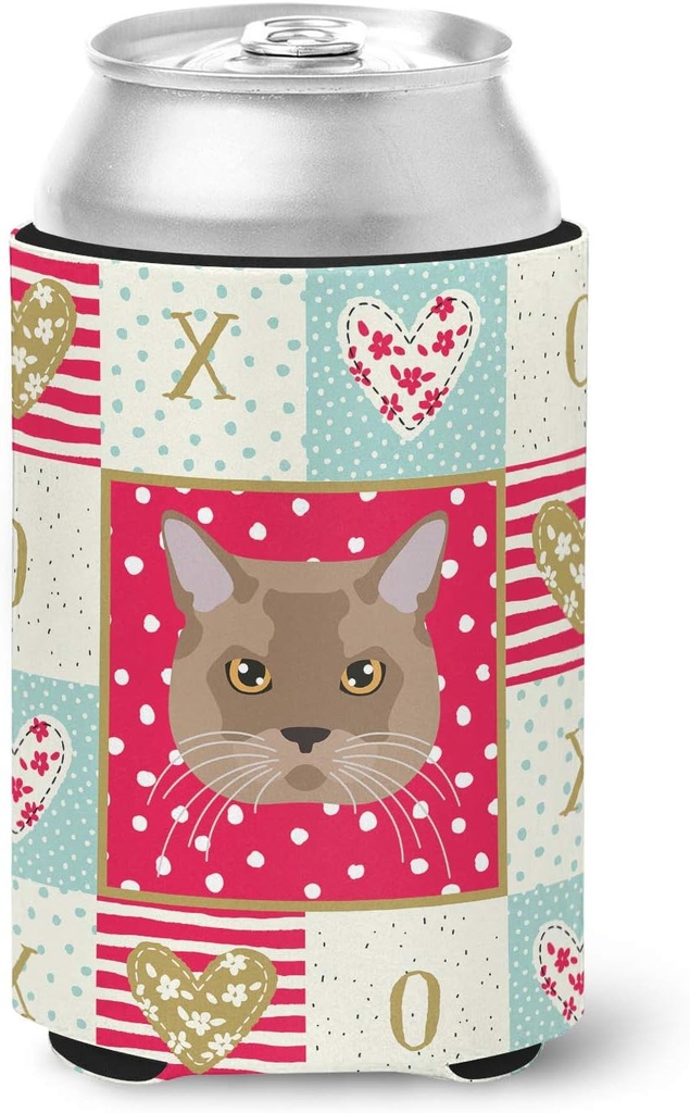 Caroline's Treasures CK5115CC European Burmese Cat Love Can or Bottle Hugger, Red Cooler Washable Drink Sleeve Collapsible Beverage Insulated Holder, Can Hugger, Multicolor