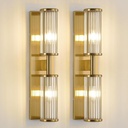 Set of 2 Brushed Brass Vanity Lights, Industrial Bathroom Wall Sconces with Glass Shades for Mirror Lighting
