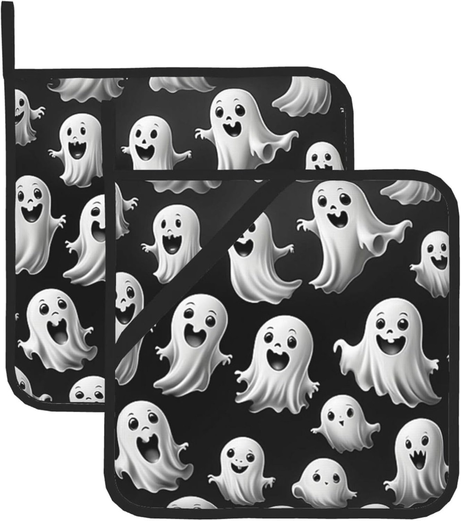 Funny Halloween Pot Holders Set of 2 Kitchen Decors Heat Resistant Potholder Cotton Lining Oven Hot Pads for Cooking Baking Microwave Oven End Dishes BBQ