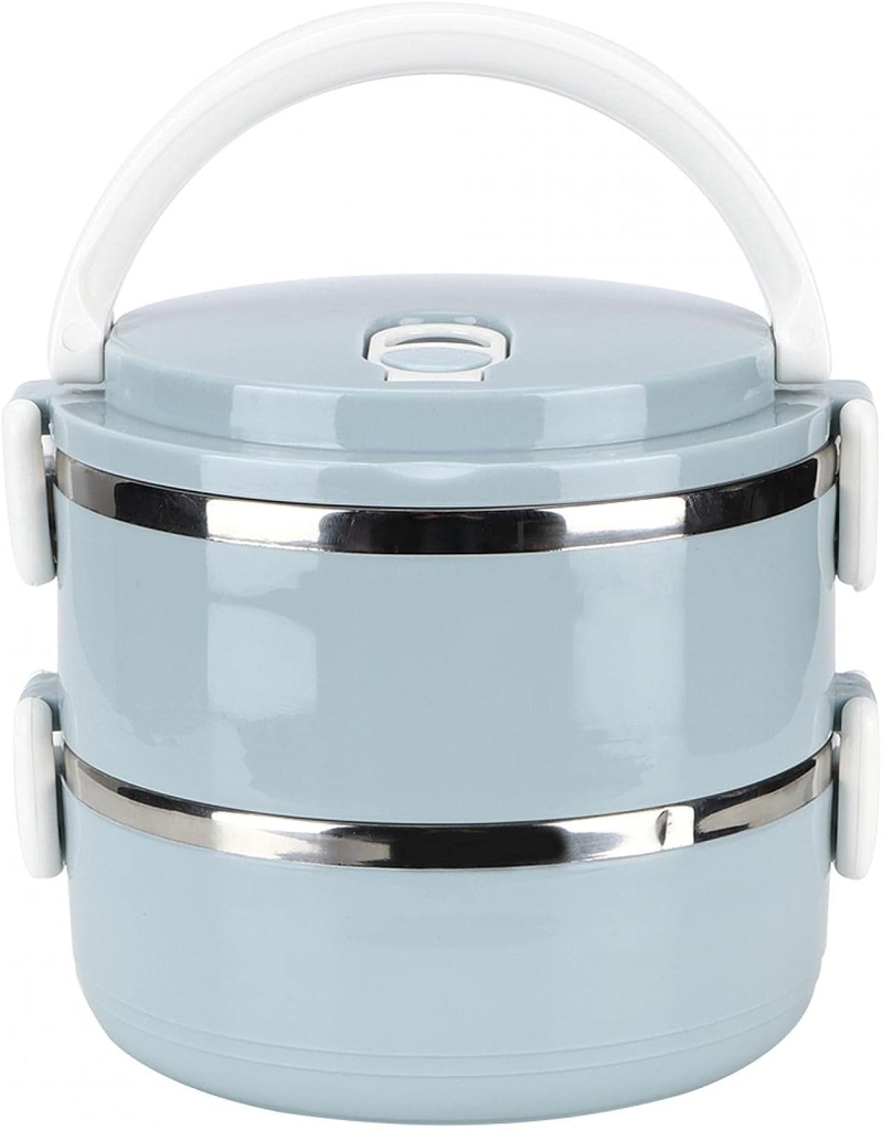 Portable Lunch Box, Stackable Lunch Box Container Stainless Steel Blue Thermal Insulated Rice Noodles Food Container Seal and Heat Preservation(Double Layer)