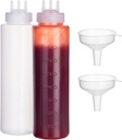 Condiment Squeeze Bottles 3-hole 2 pcs, 800ml/27oz Plastic Squeeze Bottles for Thick Sauce Ketchup Mustard Syrup BBQ, Squirt Bottles for Kitchen Arts and Crafts, Food Grade