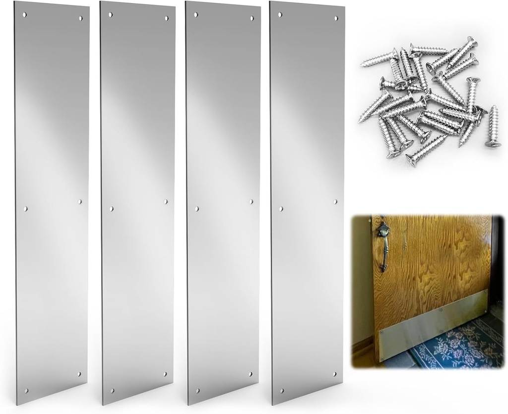 4 Pcs Push Door Plate 16x4 Stainless Steel Door Push Plate Metal Door Plate with Screws Kick Plate for Exterior Door for Door Avoid from Kicking
