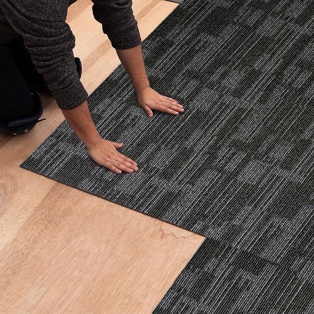 24 inch x 24 inch Carpet Tiles upholstered Non-Slip Carpet Squares Reusable Easy to Install Indoor and Outdoor Office Home Decor Flooring (Grey, 18 PCS)