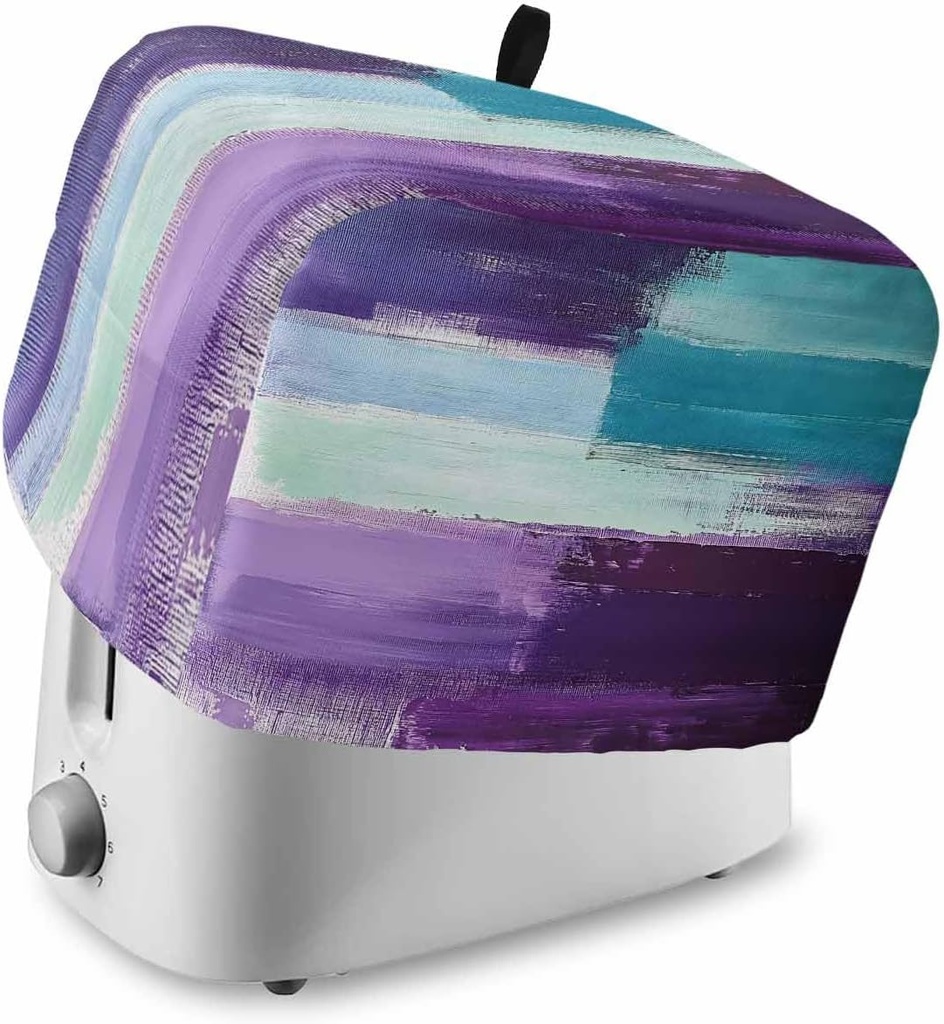 Turquoise Purple Small Toaster Cover 2 Slice, Kitchen Appliance Covers with Pocket & Loop, Modern Oil Painting Abstract Geometric Bread Machine Covers Dust & Fingerprint Protection