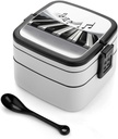 Piano Music Symbol Bento Box with Spoon, 2-layer Stackable Lunch Box Leak Proof with Invisible Handle, Insulated Food Storage for Office, Picnic & Travel