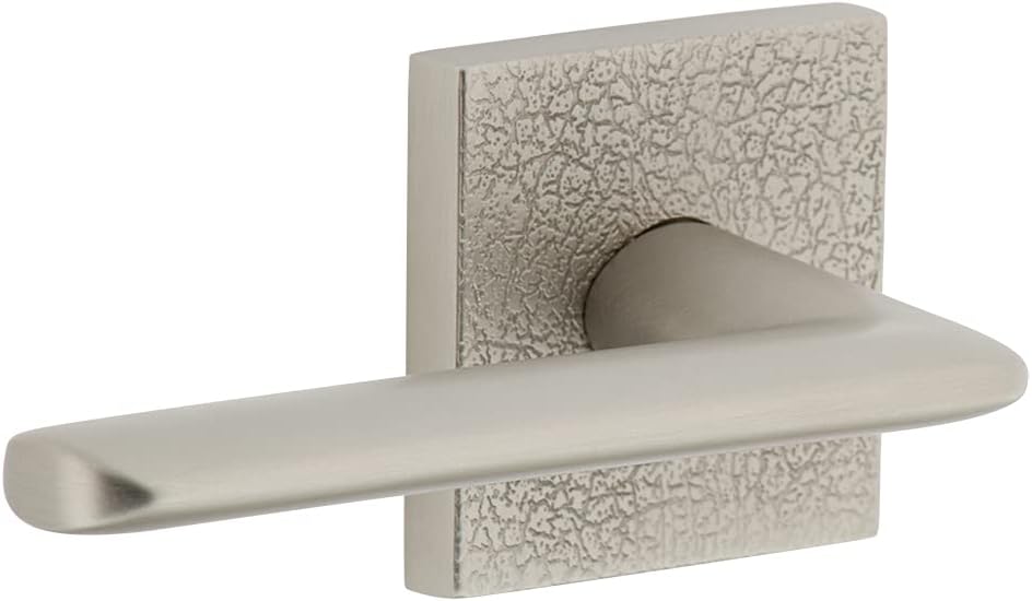 Viaggio 623625 Satin Nickel Quadrato Leather Rosette Privacy with Brezza Lever Left Handed, Backset: 2-3/4"