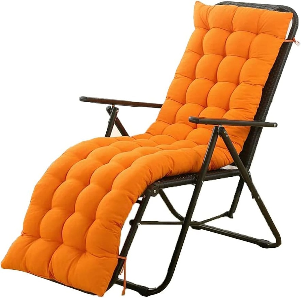 Sun Lounger Chair Cushions, Sundlight Patio Cushions Chaise Outdoor Mattress Recliner Quilted Thick Padded Seat Cushion Reclining Chair Rocking with Ties (155x48x8cm/61x18.89x3.14inch, Orange)