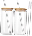 2 Sets Glass Drinking Cups with Straws Wide Mouth Tumbler for Iced Juice and Beverages Lightweight Practical and Stylish Drinkware with Cleaning Brushes