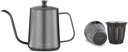 Easyworkz Gage Gooseneck Pour Over Coffee Kettle 20 oz, Black, Bundled with Easyworkz Stainless Steel Double-Wall Espresso Cups 5 oz Set of 2, Vertical Stripe Design, Gunmetal