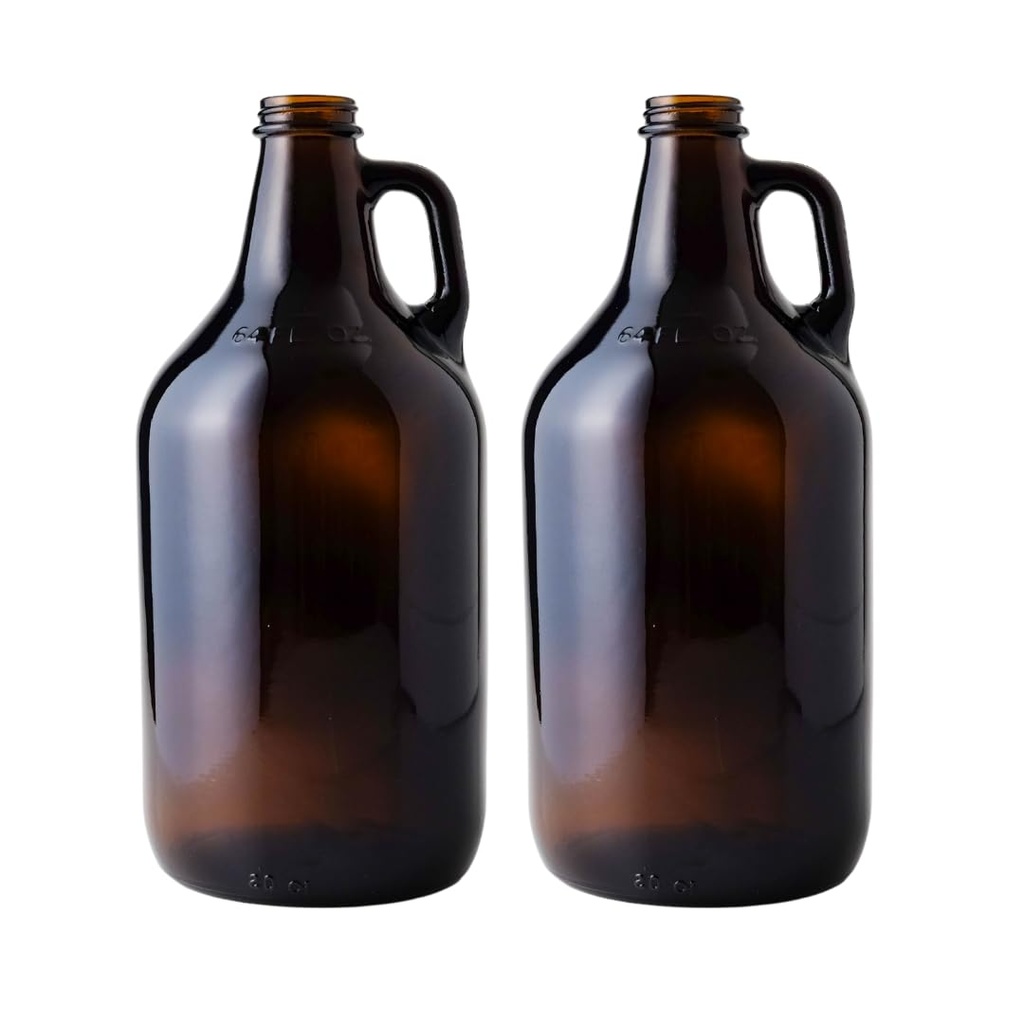 FastRack 64 oz Amber Glass Growlers (Pack of 2) | Half Gallon Beer Growler | Reusable 1/2 Gallon Glass Jug for Homebrew, Kombucha, and Beverage Storage | NO CAPS INCLUDED