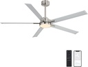 ELEHINSER 60" Smart Ceiling Fan with Light, Remote/APP Control, Dimmable LED Lights, 6-Speed DC Motor, 5 Aluminum Blades Industrial Ceiling Fans Compatible with Alexa, Google Assistant Silver