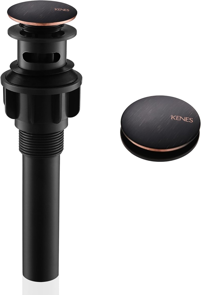 KENES Oil Rubbed Bronze Pop Up Bathroom Sink Drain with Overflow, Lavatory Bathroom Vanity Sink Drain Stopper, Sink Drain Assembly with Overflow Anti Clog Pop Up Drain