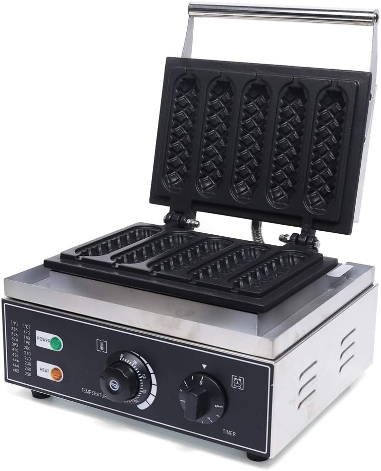 110V 5PCS Commercial Nonstick Electric French Hot Dog on A Stick Waffle Maker Iron Machine 1500W Hot Dog Waffles For Commercial Or Home Use