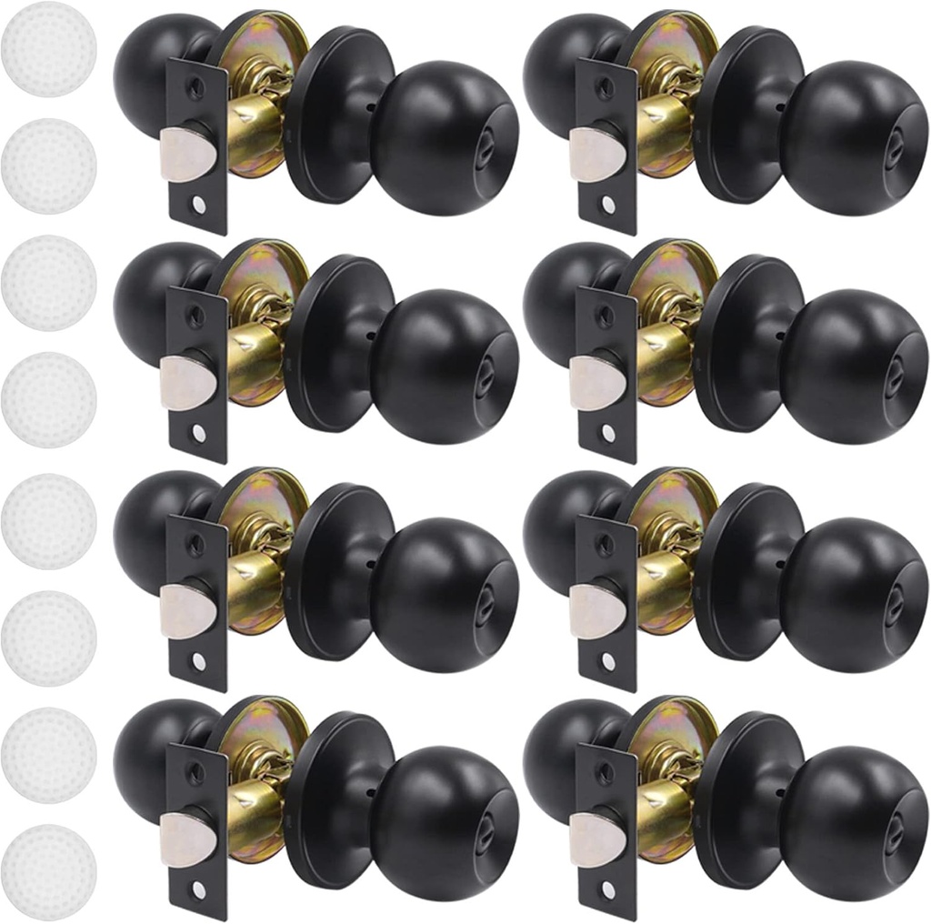 8 Pack Matte Black Privacy Door Knobs for Bedroom, Bathroom and Passage with 8 Door Stoppers, Keyless Door Handles, Interior Door Knobs (8, Black)