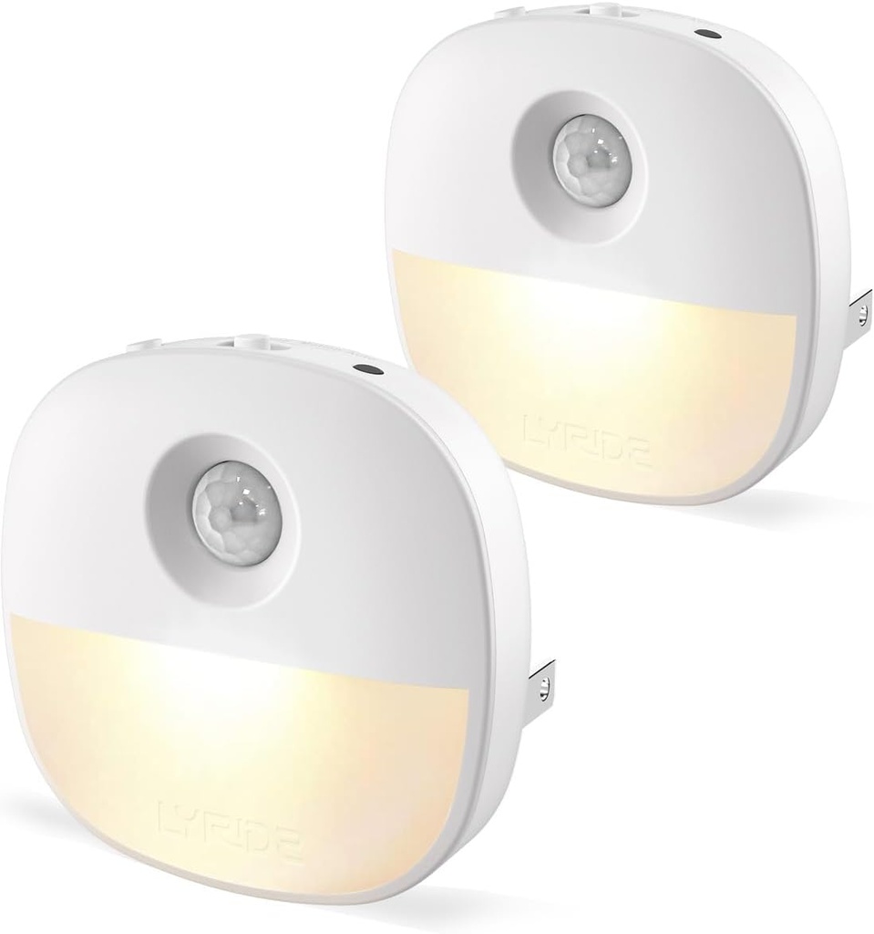 Lyridz Plug in Night Light with Motion Sensor and Dusk to Dawn Sensor, Dimmable Warm Nightlight with 1-50lm Adjustable Brightness Indoor for Bedroom, Bathroom, Stairs, Hallway, 2 Pack