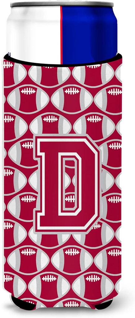 Letter D Football Crimson, grey and white Ultra Beverage Insulators for slim cans