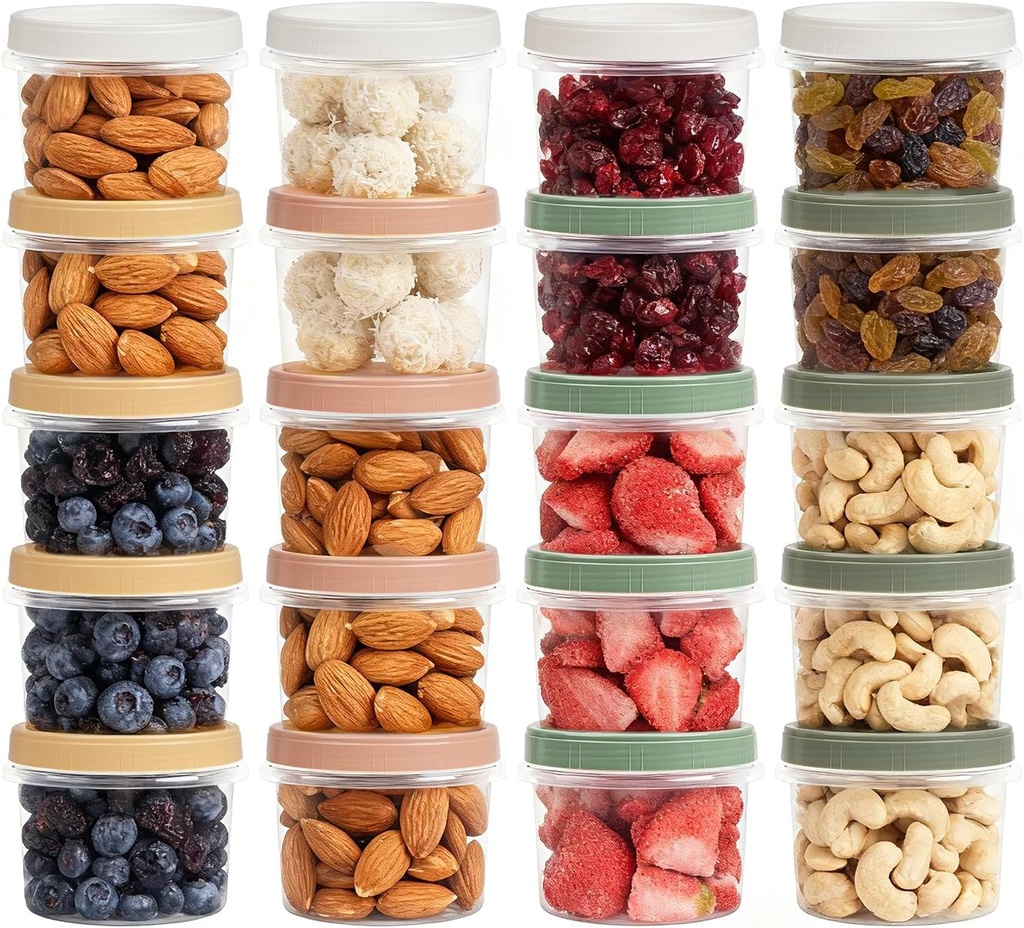 Screw Top Containers for Food 16 Oz, 20 Pack, 2 Cup Storage Containers with Lid, Reusable Twist Top Containers Twist Lock Stackable Round Twist Cap Plastic Freezer Container for Soup, 5-Color