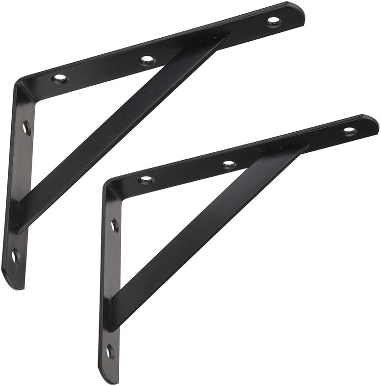 2 Pcs 8inch Tripod Triangle Shelf Brackets, Wall Mounted Shelf Supports Black,BT200