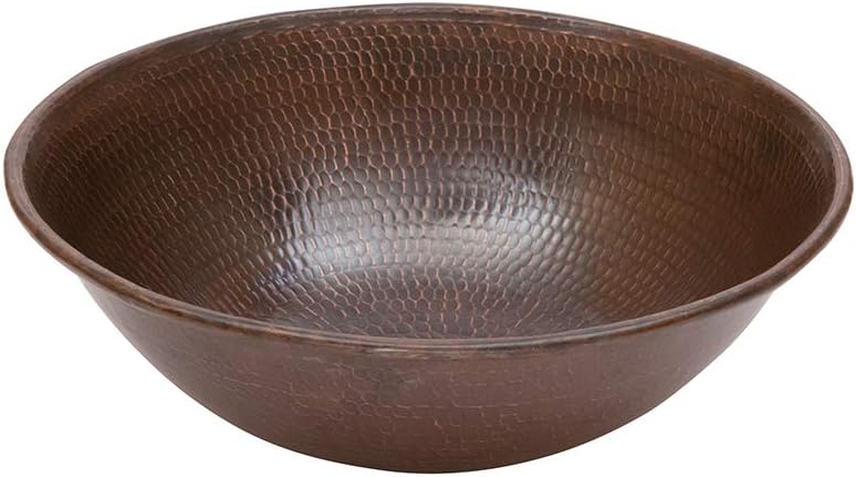Premier Copper Products VR15WDB 15-Inch Round Wired Rimmed Vessel Hammered Copper Sink