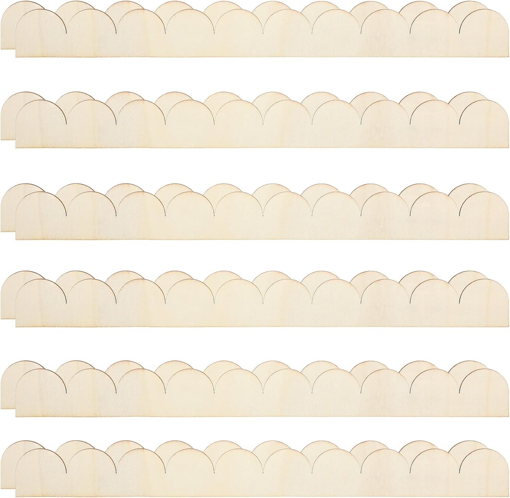 12 Pcs Unfinished Scalloped Decorative Wood Trim, Cute DIY Moulding Trim, Scalloped Edge Decorative Wood Molding for Wall Cabinets, Shelves, Window, Doors, and Tables(15.7 x 1.57 Inch)