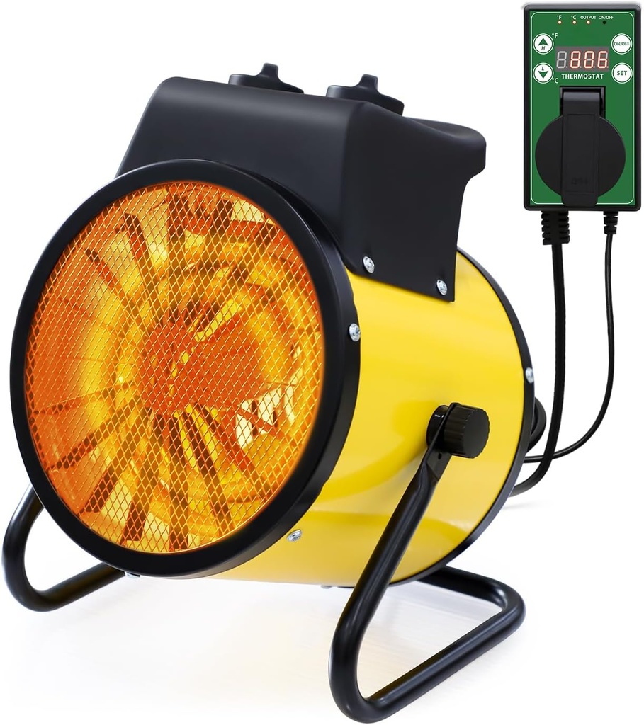 Portable Greenhouse Heater with Digital Thermostat, Overheat Protection, 1500W Radiant Electric Heater for Indoor Use, Garage, Grow Tent, RV, IPX4 Water Resistant, 1 Pack, Yellow