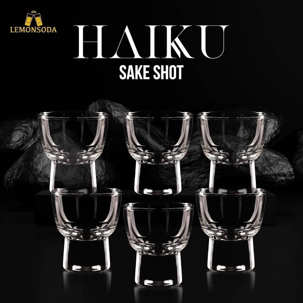 LEMONSODA Haiku Sake Shot Glass Set- 2oz Crystal Shot Glasses for Sake, Tequila, Whiskey, Vodka, Gin - Great for Tequila Tastings, Gifts, Parties, Unique Pieces (Set of 6)