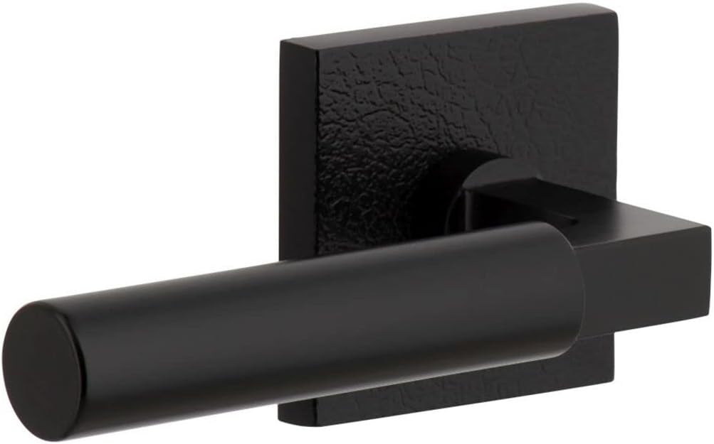 Viaggio QADMLTCON-STH_PRV_238_LH Motivo Left Handed Solid Brass Privacy Door Lever Set with Contempo Lever and Quadrato Leather Backplate - 2-3/8" Backset - Satin Black