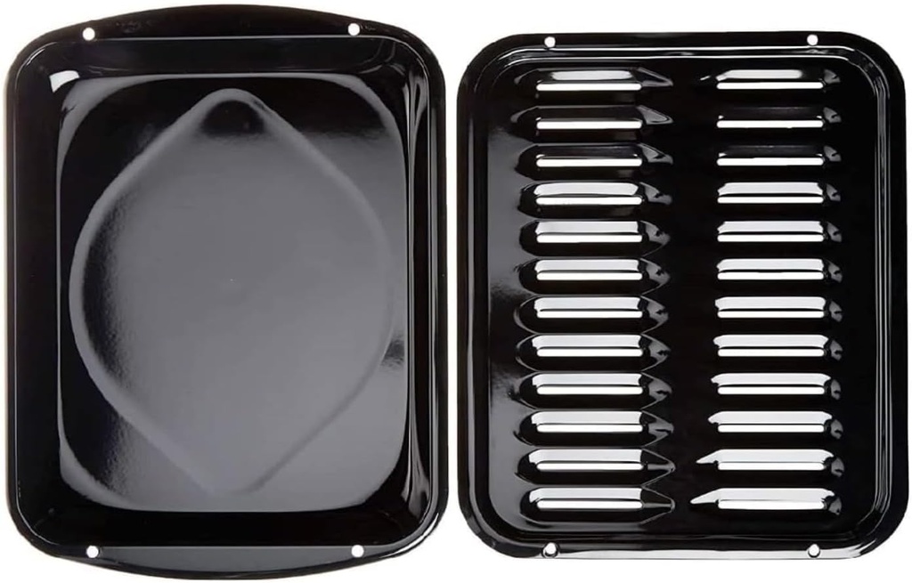 Porcelain Broiler Pan w/Grill Replacement for Whirlpool, KitchenAid Amana, Magic Chef Range, Wall Oven, Microwave Oven Combo, Microwave (1-1/2 inches x 12-3/4 inches x 16-3/4 inches)