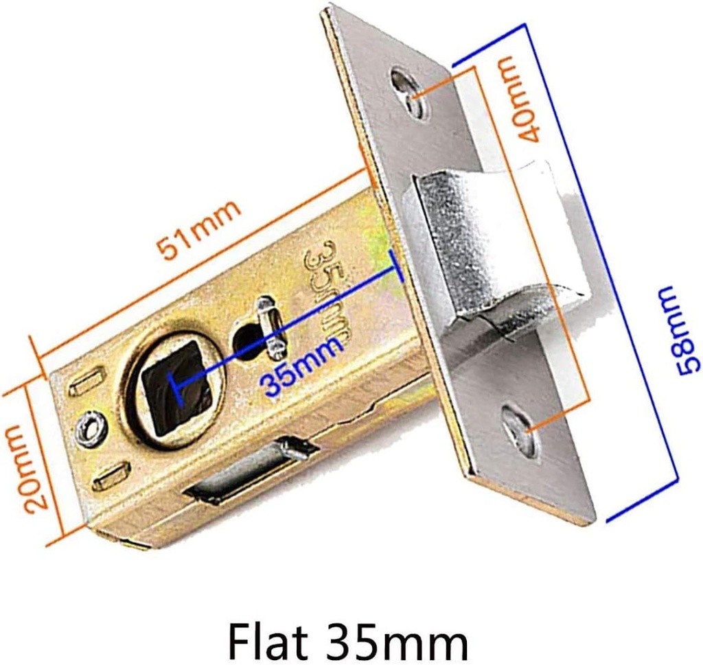 2PCS 35mm Flat Tubular Mortice Latch Stainless Steel Door Latch Sprung Lever Door Handles