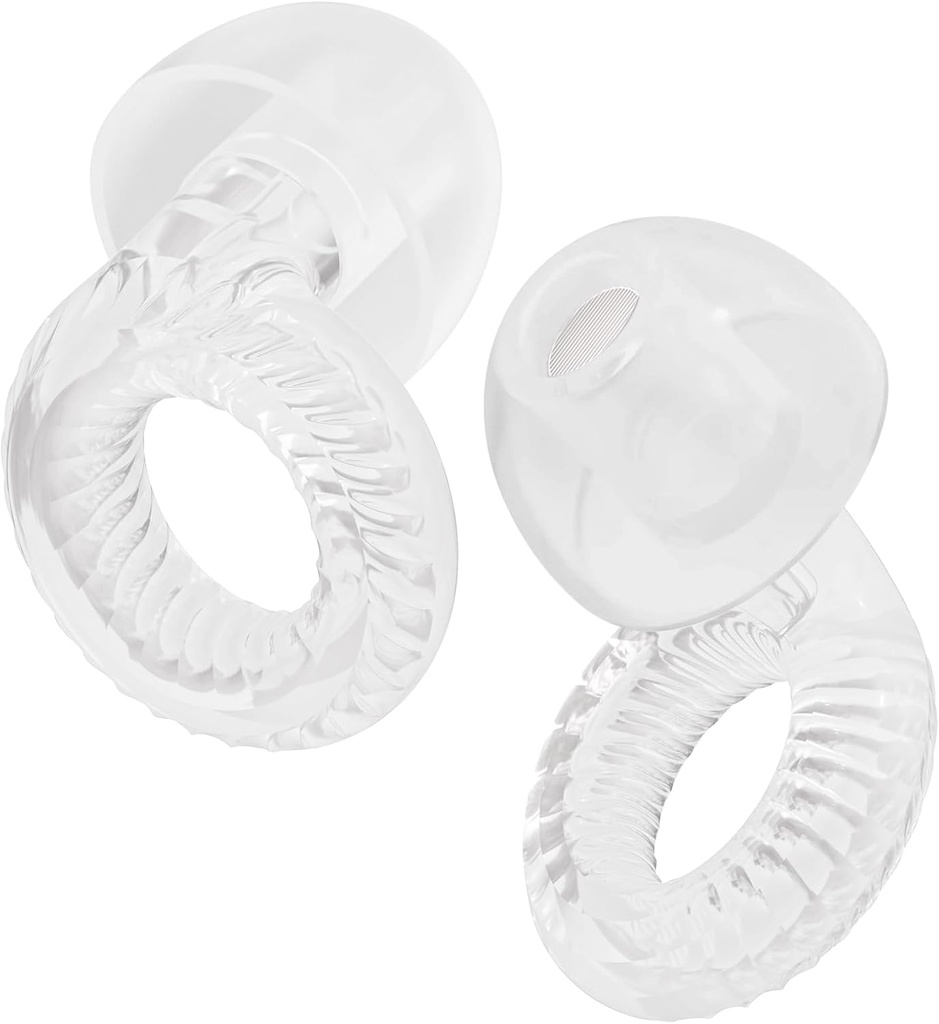 Reusable Ear Plugs, Low-/Mid-Level Noise Reduction Earplugs with Clear Speech for Conversation, Work, Social Gatherings & Noise Sensitivity, 15-18 dB (SNR), 6 Pair Ear Tips in S/M/L, Clear