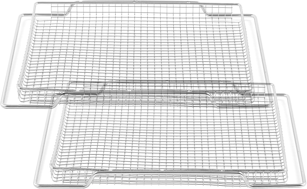 Allstare Air Fryer Basket Replacement for Breville Smart Oven Parts 14x11.5 In 304 Stainless Steel Air Fryer Tray BOV800XL Pro BOV845BSS Breville Air Fryer Accessories Mesh Basket Oven Baking Pan 2Pcs