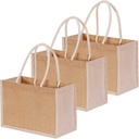 3 Pcs Jute Tote Gift Bags Natural Small Burlap Grocery Shopping Bag Beach Tote with Handle for for Women Travel Bridesmaid Wedding Bachelorette Party Favors(11.81 x 7.87 x 5.51 inch)