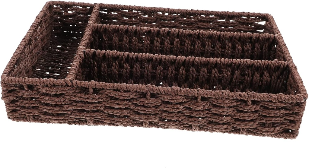 Decorative Woven Storage Basket for Organizing Sundries Compact Coffee Station Organizer Versatile Bathroom and Cosmetic Storage Bin for Home and Office Use