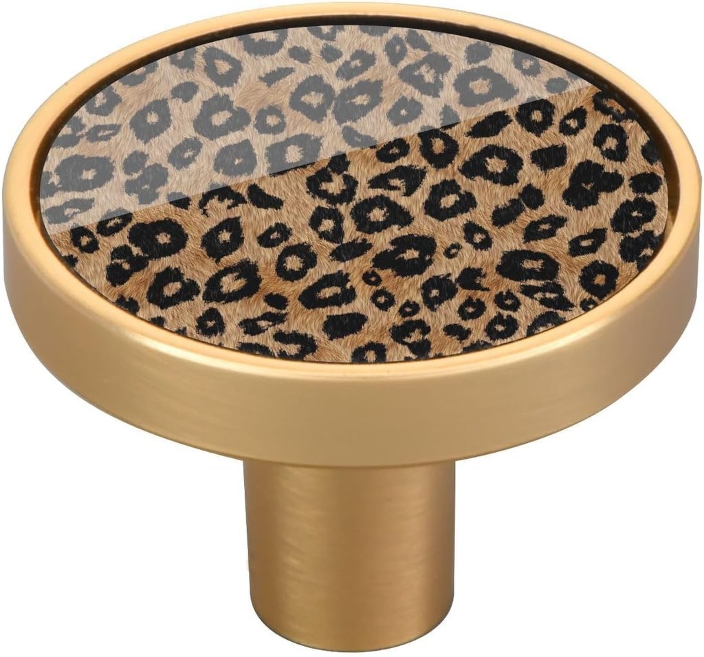 Vintage Leopard Print Cabinet Knobs 4 Pack Drawer Dresser Furniture Pulls Kitchen Bathroom Hardware Closet Cupboard Door Round Handles with Screws Wall Hooks Decorative