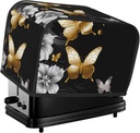Gold White Butterflies Black Toaster Cover 2 slice Kitchen Small Appliance Covers with Pockets Toaster Dust Cover with Top Handle Oven Cover Washable Universal Bread Maker Cover for Kitchen