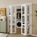 BARNER HOME Bifold Door, 3-lite Clear Glass Closet Door for 60"x 80" Opening, Folding Doors with Hardware Kits, MDF, White Multifold Interior Doors