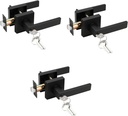 Probrico Black Door Handle with Different Keys, Heavy Duty Flat Square Entry Door Lever Locks Reversible for Left and Right Handed Doors, Door Levers Lockset for Interior and Exterior Doors, 3 Pack