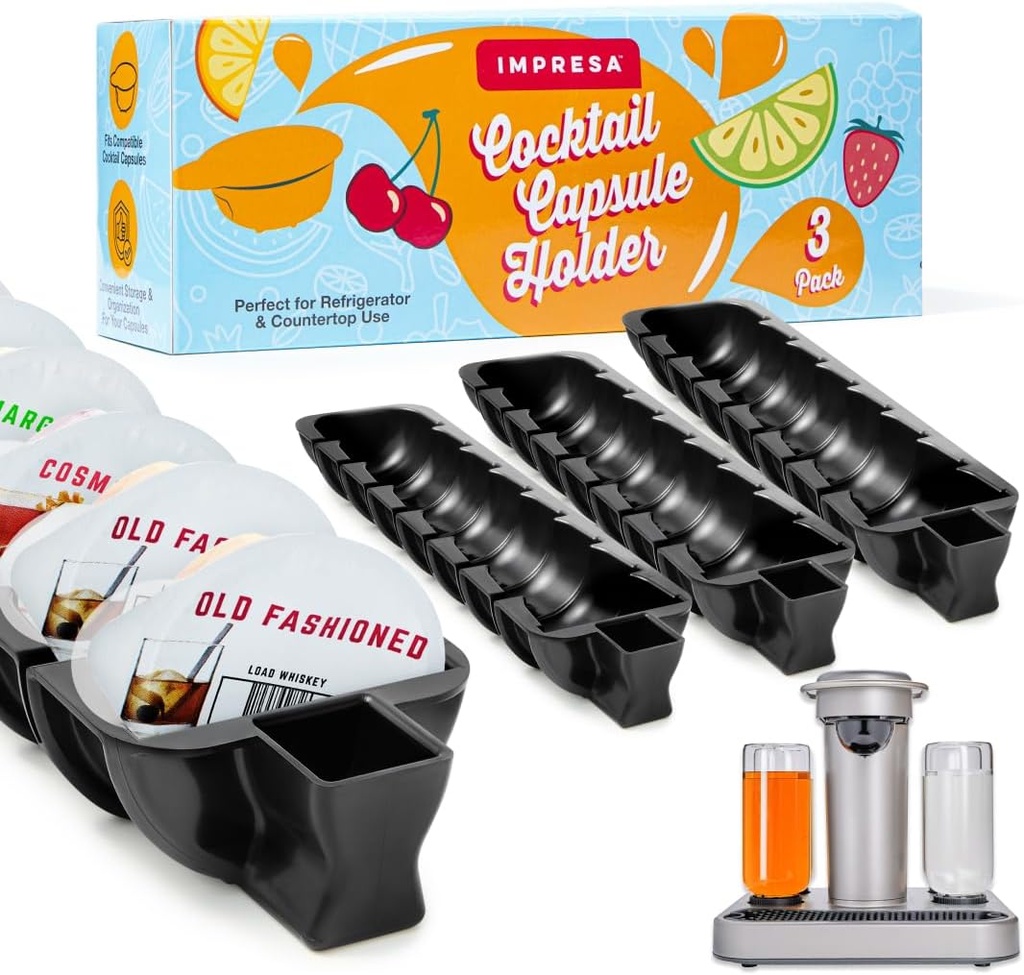 IMPRESA Pod Organizer - Compatible with Bartesian Cocktail Machine & Bar Accessories Organizer - 24-Slot Cocktail Capsules Holder - Secure Loading & Drink Capsule Holder - Plastic, Pack of 3