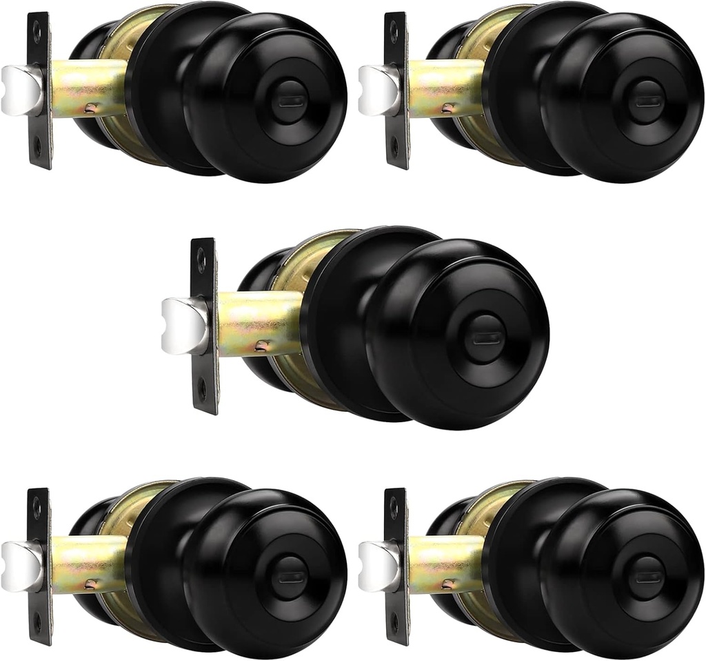 Probrico Matte Black Privacy Doors Knobs, Bed/Bath Door Locks Keyless Interior Door Handles, 5 Pack
