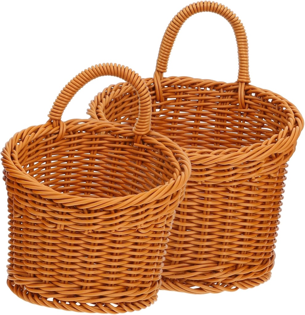 Unomor 2pcs Wall Hanging Storage Basket Medium Large Woven Baskets for Kitchen Organization for Fruits Vegetables and Flowers Sturdy Construction Easy Maintenance