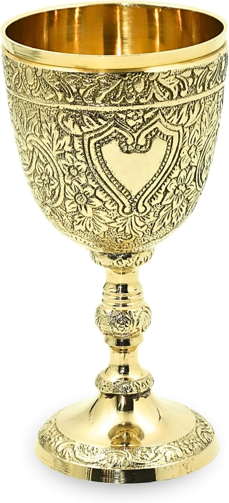 Vintage Brass Chalice Goblet - Solid Brass Golden Roman Wine Cup Inspired by King Arthur, Luxurious Medieval Goblet for Weddings, Celebrations, and Gothic Decor