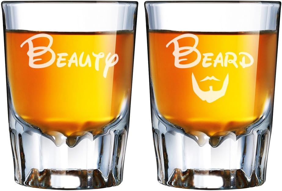 Beauty and Beard Engraved Barcraft Fluted Shot Glass Set