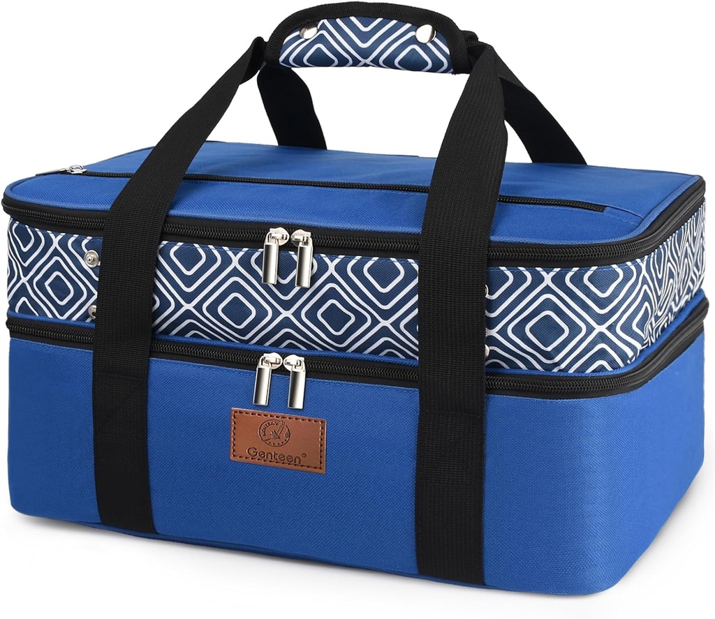 Genteen Insulated Casserole Carrier,Expandable Double Insulated Food Carrier for Hot and Cold Food, Fits 9x13 Casserole Dish,Lasagna Holder Tote for Parties Potluck Picnic (Blue)