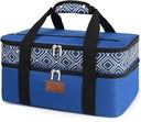 Genteen Insulated Casserole Carrier,Expandable Double Insulated Food Carrier for Hot and Cold Food, Fits 9x13 Casserole Dish,Lasagna Holder Tote for Parties Potluck Picnic (Blue)