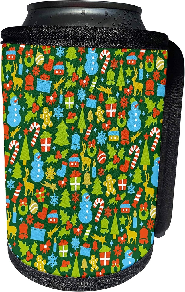 3dRose - Sven Herkenrath Art - Christmas Themed Pattern in Green Blue and Red Holidays - Can Cooler Bottle Wrap (cc-293603-1)