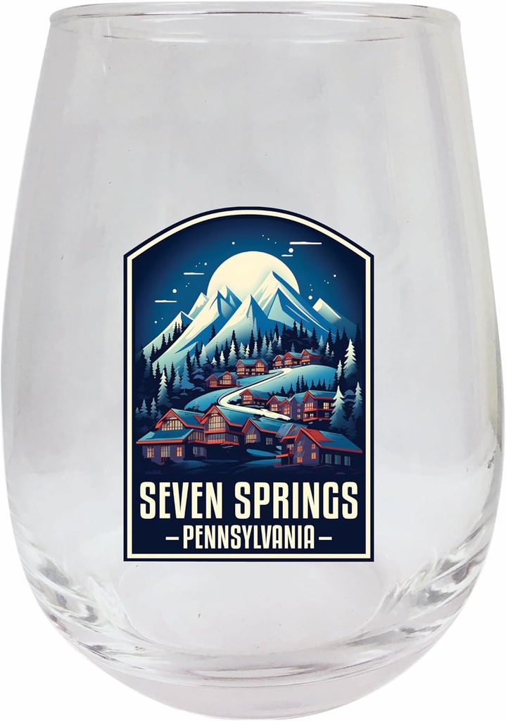 R and R Imports Seven Springs Pennsylvania Snowy Village Design Souvenir 15 oz Wine Glass 2-Pack